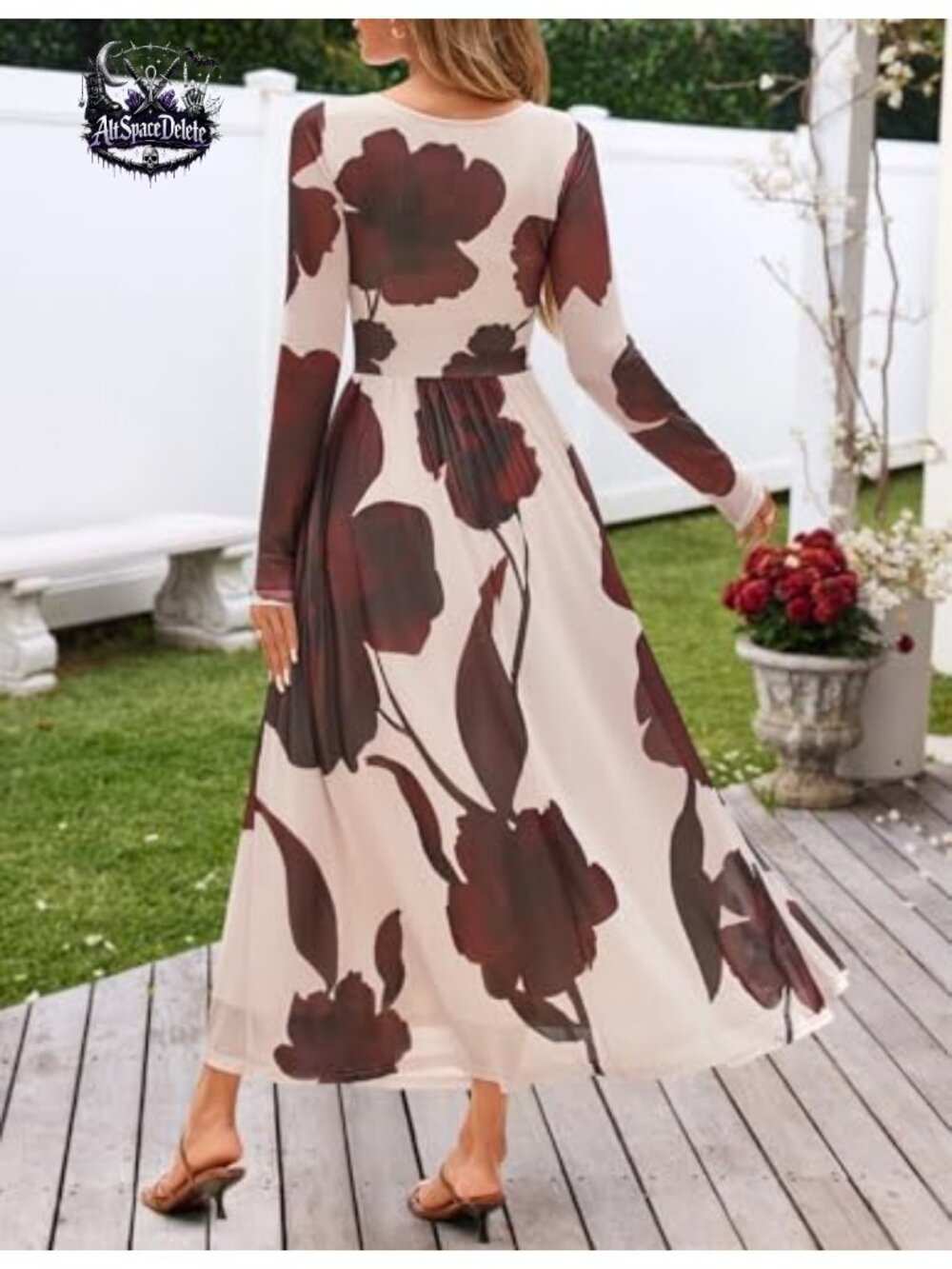 Floral Maxi Dress Long Sleeve Wedding Guest Cocktail - Picture 5 of 6
